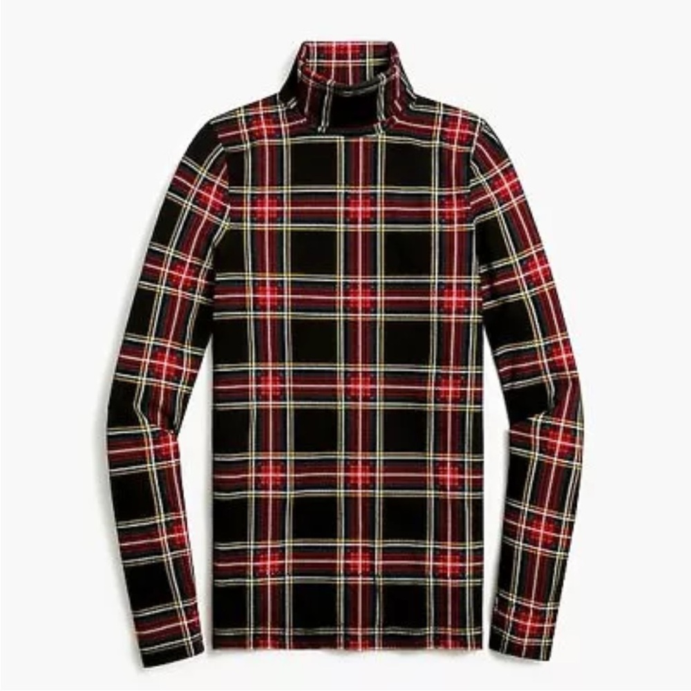 NWT Jcrew plaid holiday sweater BB750 tissue turtleneck size M red/black